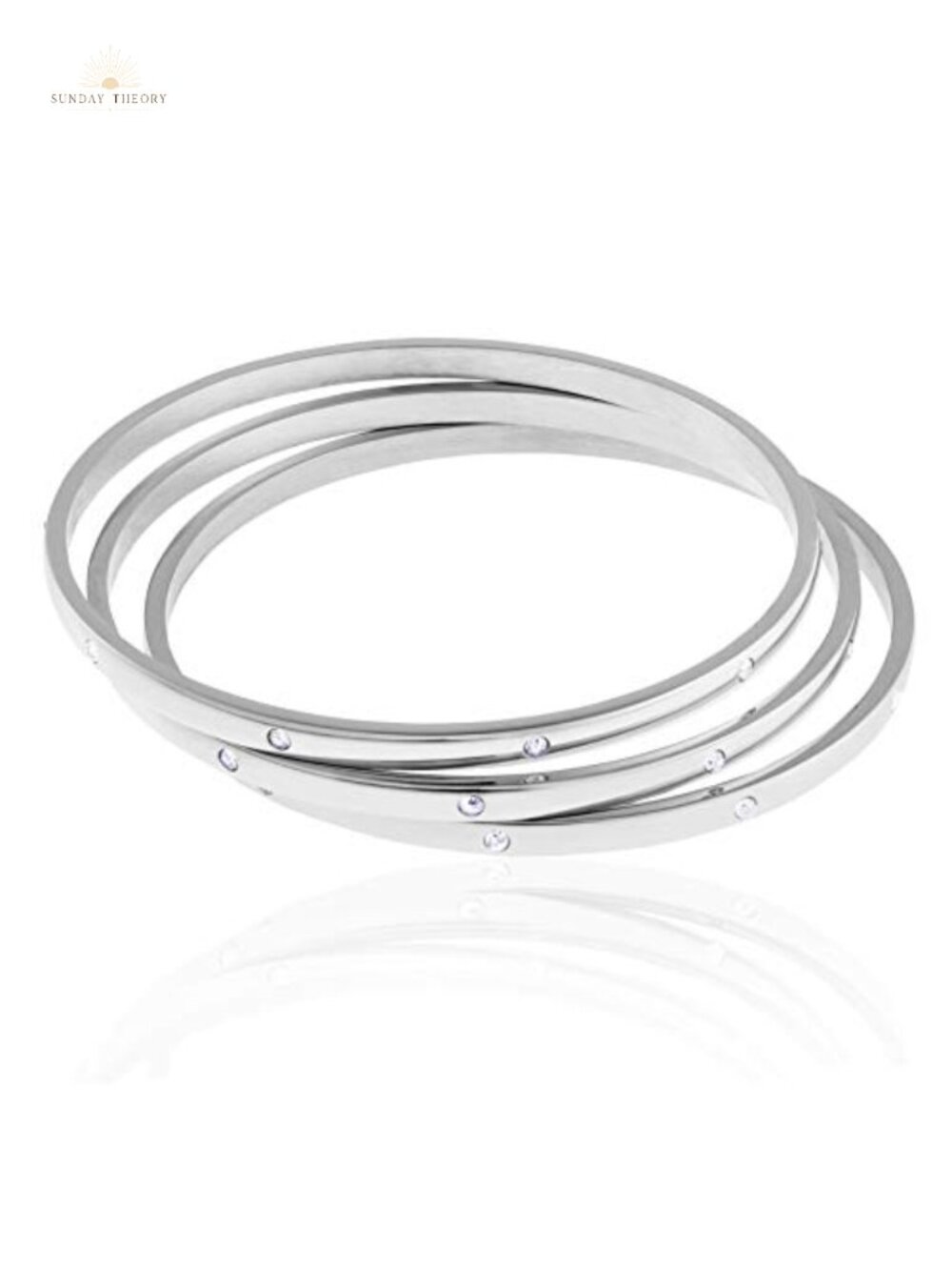 Stackable Set of 3 CZ Cubic Zirconia Bangles Bracelets 316L Surgical Stainless
